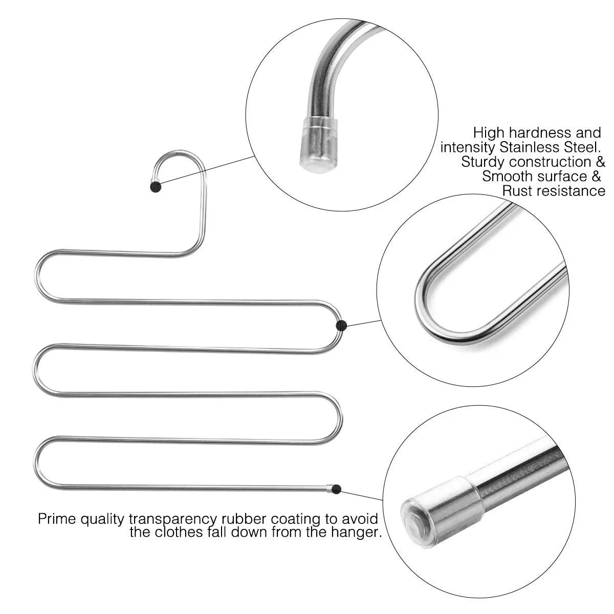 DOIOWN Pants Hangers S-Shape Stainless Steel Clothes Hangers Space Saving Hangers Closet Organizer for Pants Jeans Scarf(5 Layers,10Pcs)
