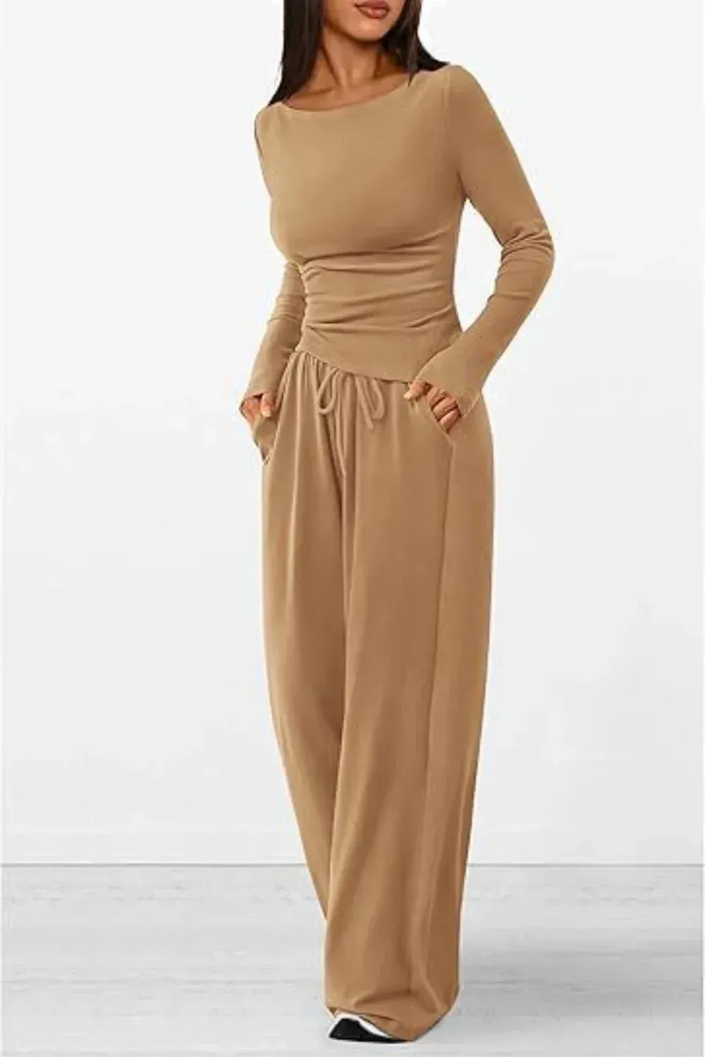 Donna | Round Neck Long Sleeve Top and Pants Set