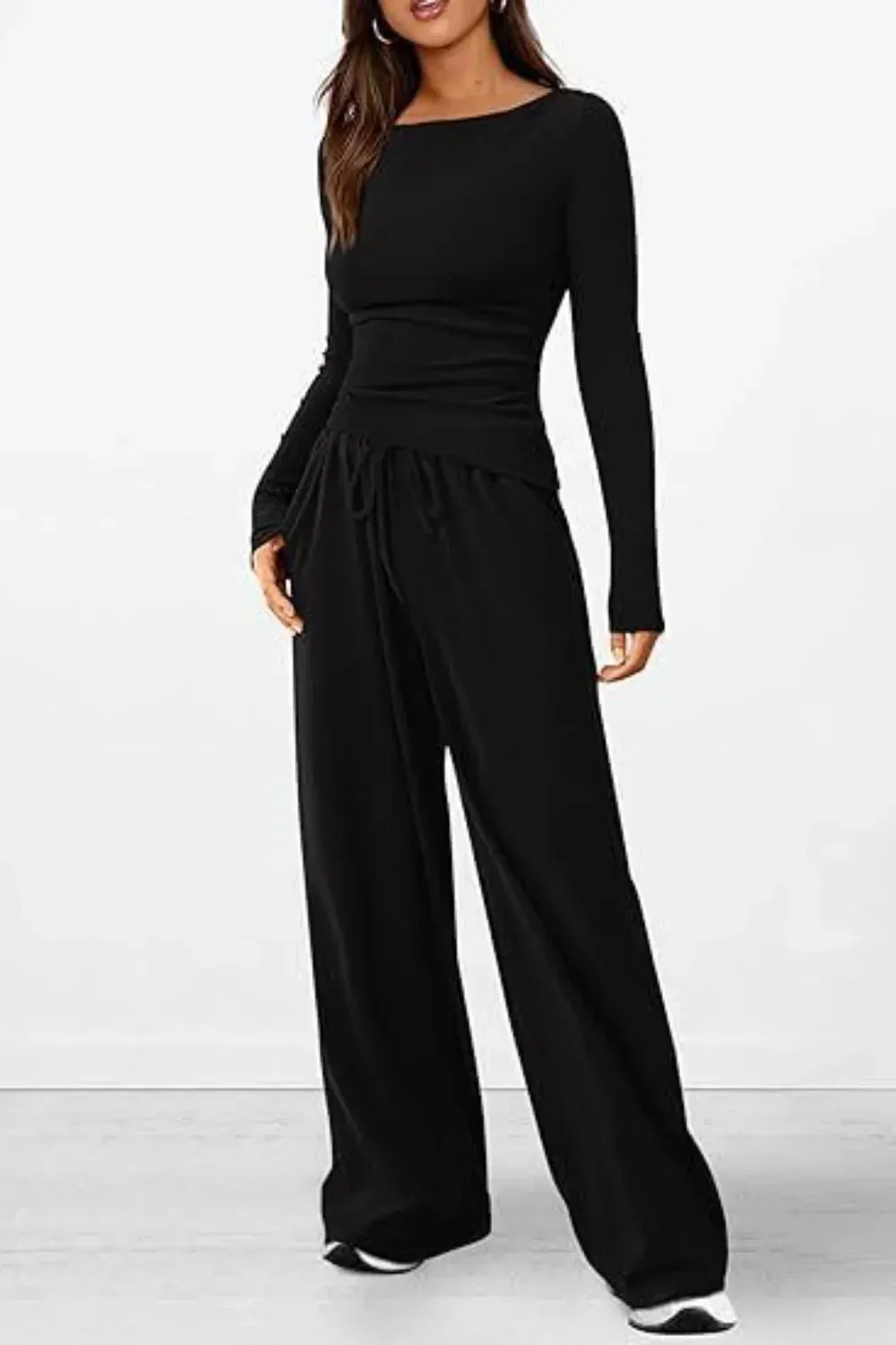 Donna | Round Neck Long Sleeve Top and Pants Set
