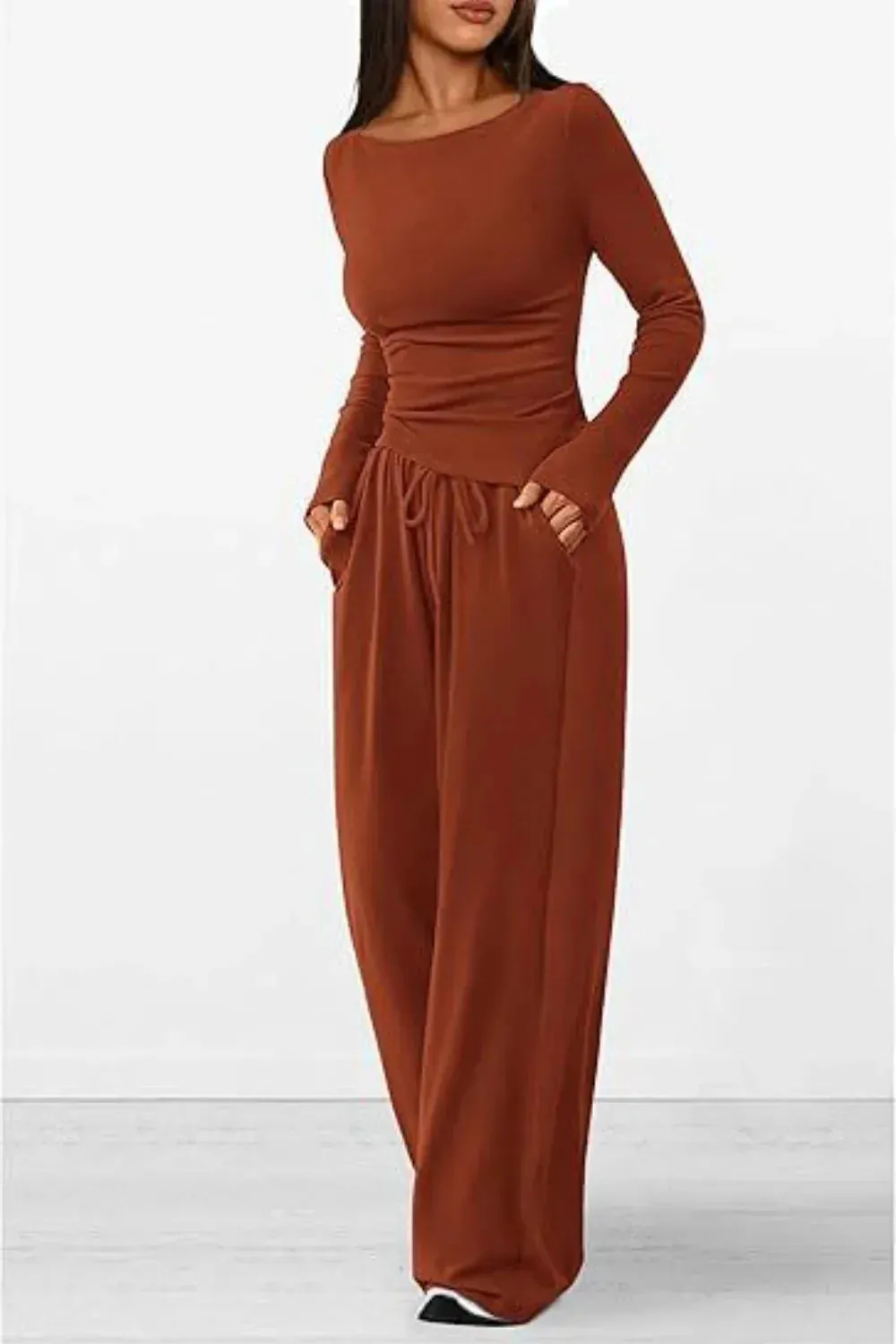Donna | Round Neck Long Sleeve Top and Pants Set