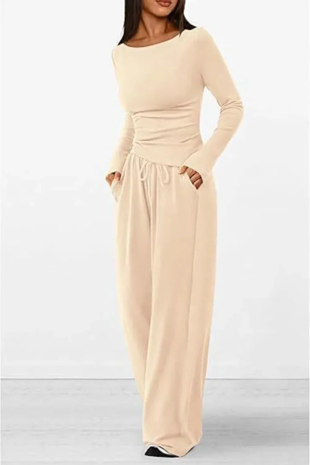 Donna | Round Neck Long Sleeve Top and Pants Set