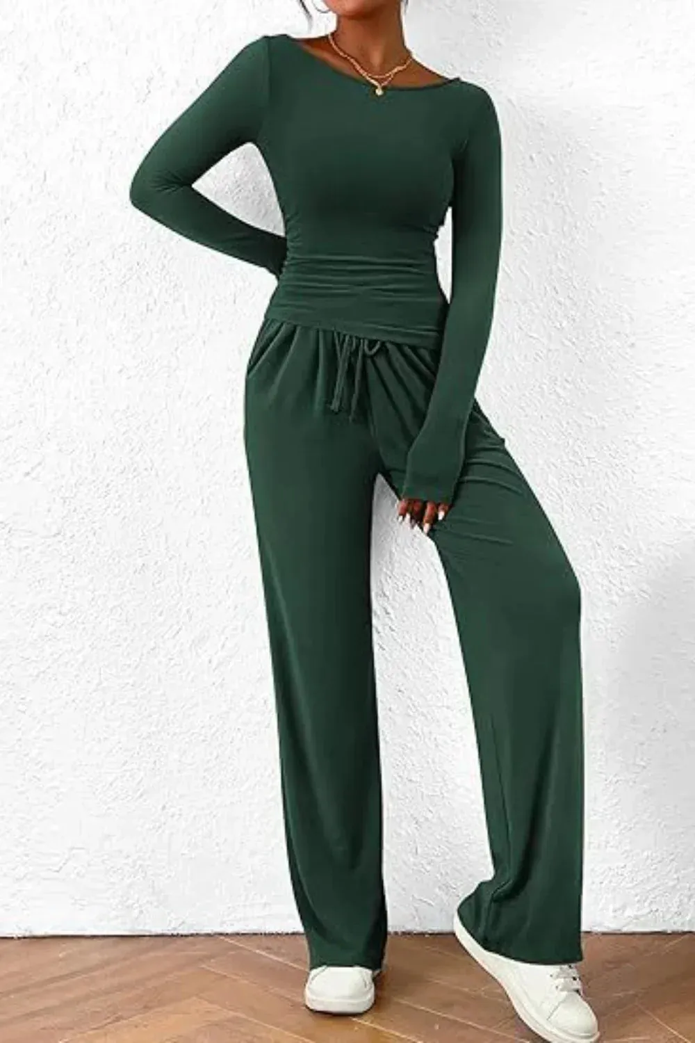 Donna | Round Neck Long Sleeve Top and Pants Set