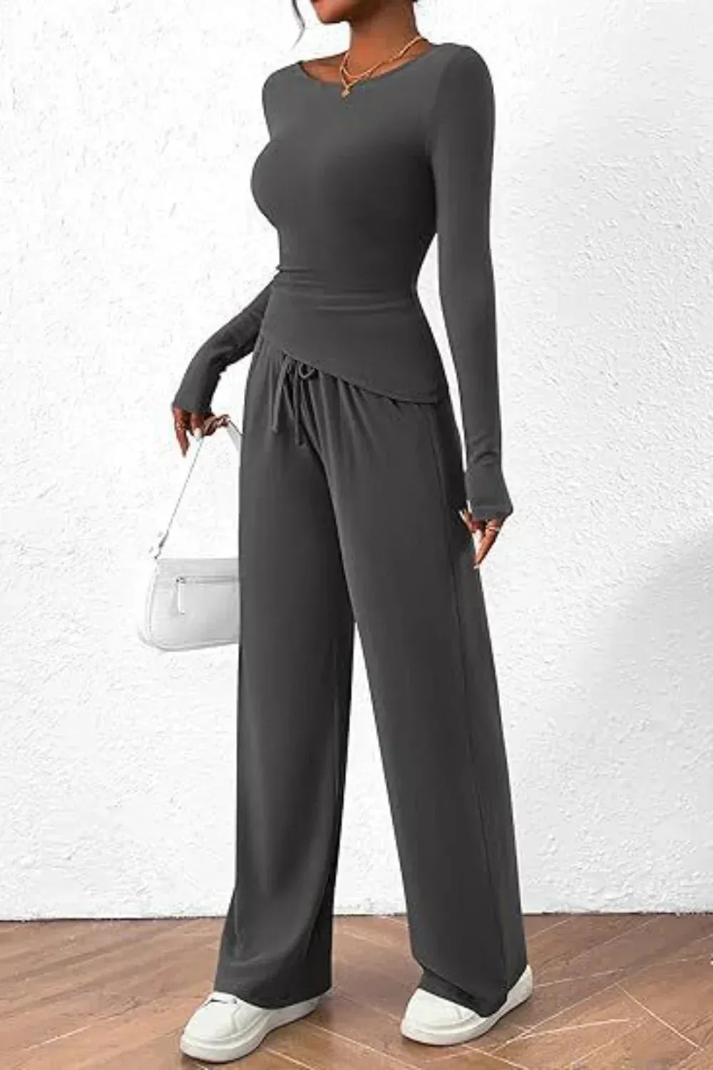 Donna | Round Neck Long Sleeve Top and Pants Set