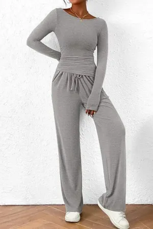 Donna | Round Neck Long Sleeve Top and Pants Set
