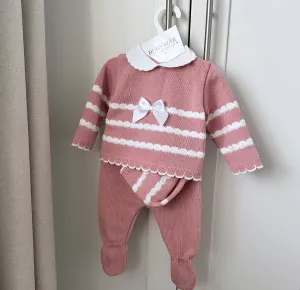 Dusky Pink & White Stripe Jumper & Pants With Matching Hat - Tiffany