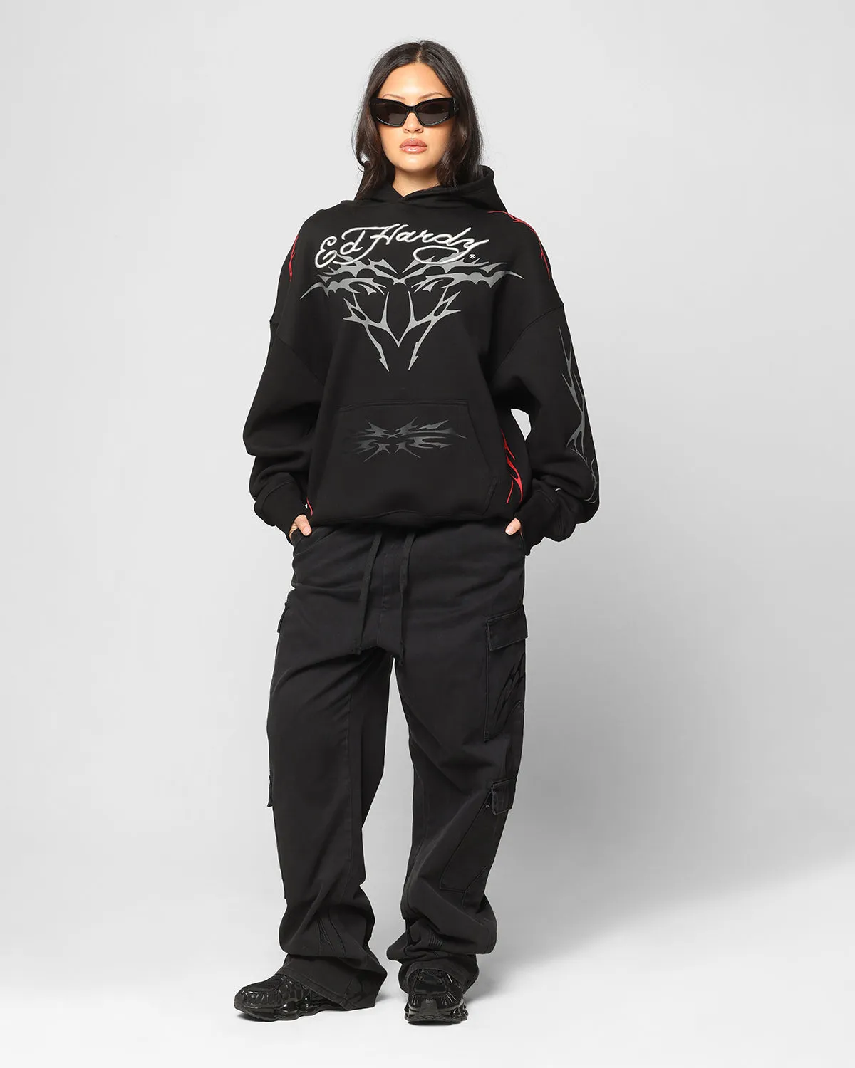 Ed Hardy Electric Cargo Pants Washed Black