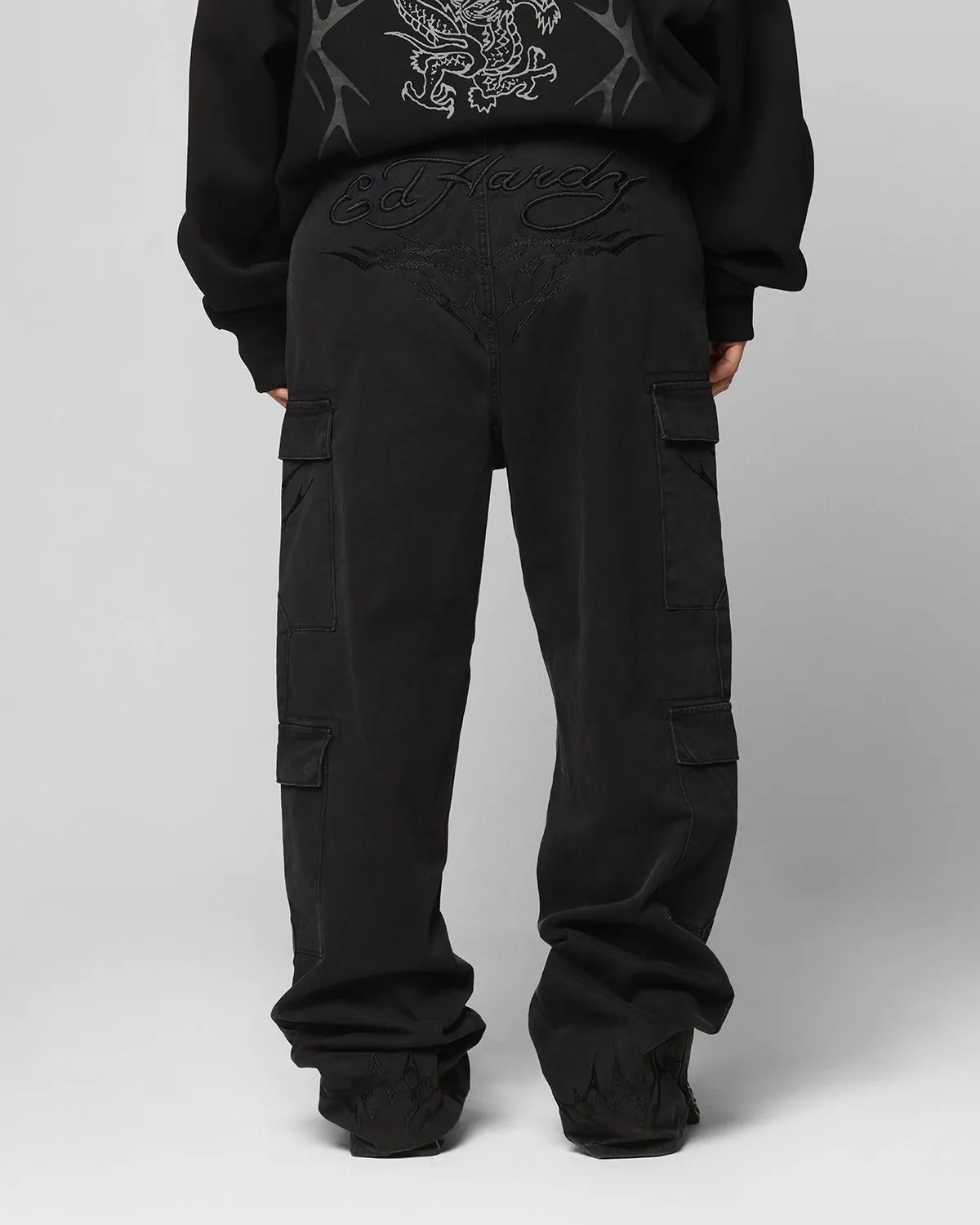 Ed Hardy Electric Cargo Pants Washed Black