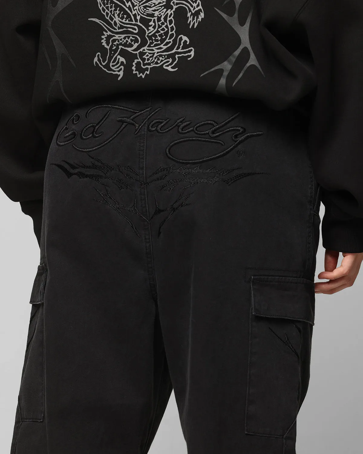 Ed Hardy Electric Cargo Pants Washed Black