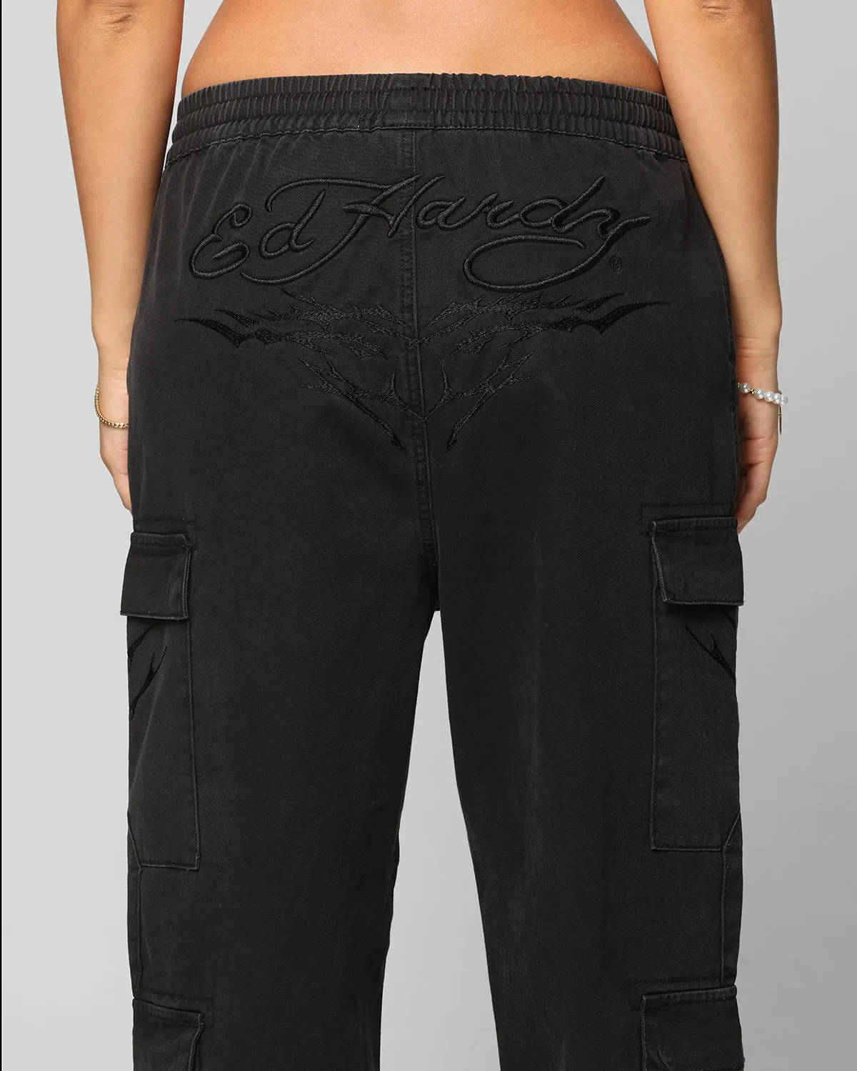 Ed Hardy Electric Cargo Pants Washed Black