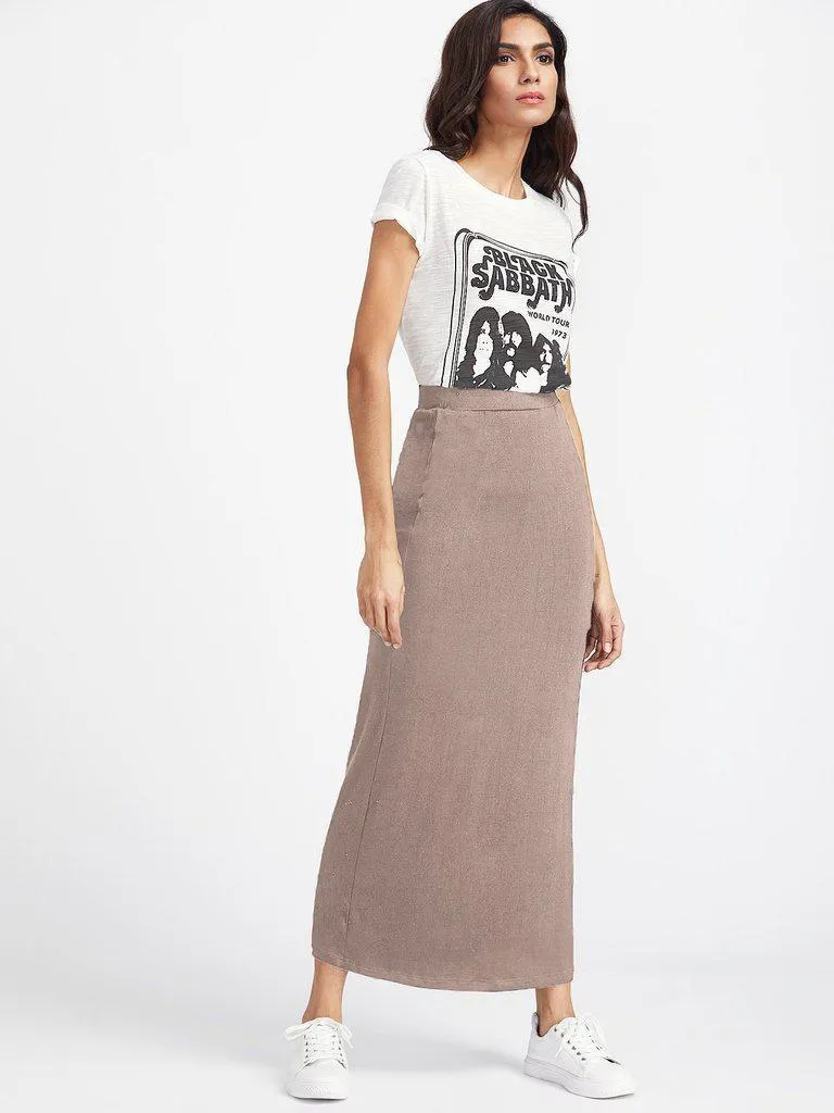 Elastic Waist Longline Jersey Skirt