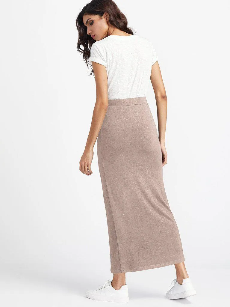 Elastic Waist Longline Jersey Skirt