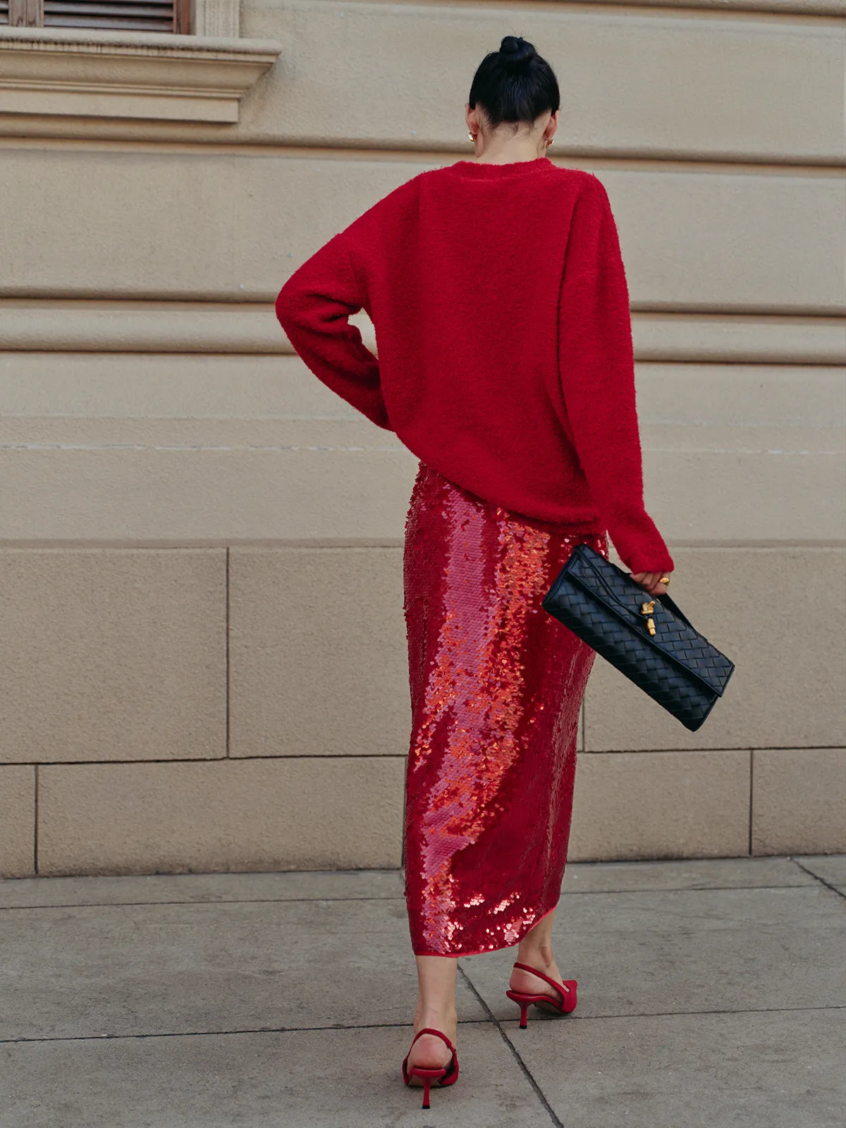 Elegant Plain Sequins Skirt