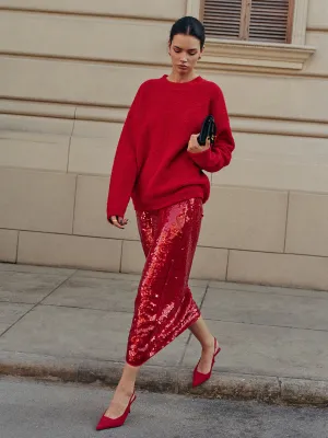 Elegant Plain Sequins Skirt