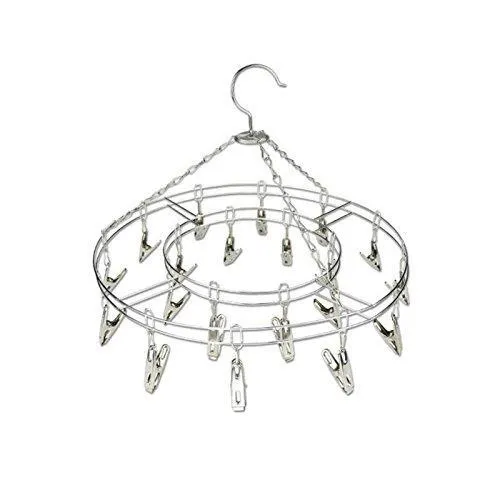 FEIJUN FJ-1000013 15PCS Clips Circular Drying Rack Drip Laundry Clothes Hanger,Stainless Steel Wire, Matel Color, Set of 1
