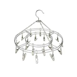 FEIJUN FJ-1000013 15PCS Clips Circular Drying Rack Drip Laundry Clothes Hanger,Stainless Steel Wire, Matel Color, Set of 1