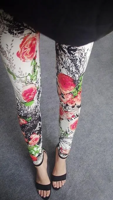 Female Leggings leggins Spring Autumn Graffiti Flowers Soft Graffiti Printed Women Mid Waist Slim Sportswear Pant K092