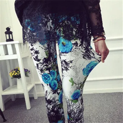 Female Leggings leggins Spring Autumn Graffiti Flowers Soft Graffiti Printed Women Mid Waist Slim Sportswear Pant K092