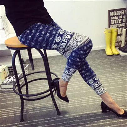 Female Leggings leggins Spring Autumn Graffiti Flowers Soft Graffiti Printed Women Mid Waist Slim Sportswear Pant K092