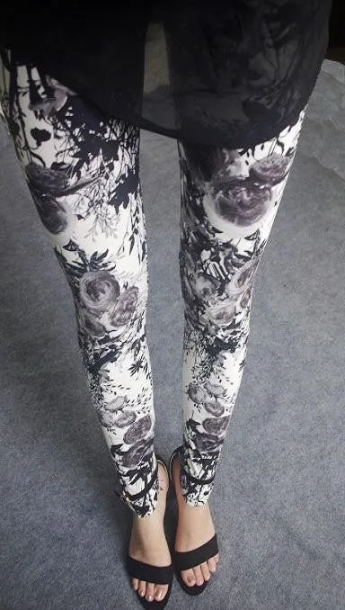 Female Leggings leggins Spring Autumn Graffiti Flowers Soft Graffiti Printed Women Mid Waist Slim Sportswear Pant K092