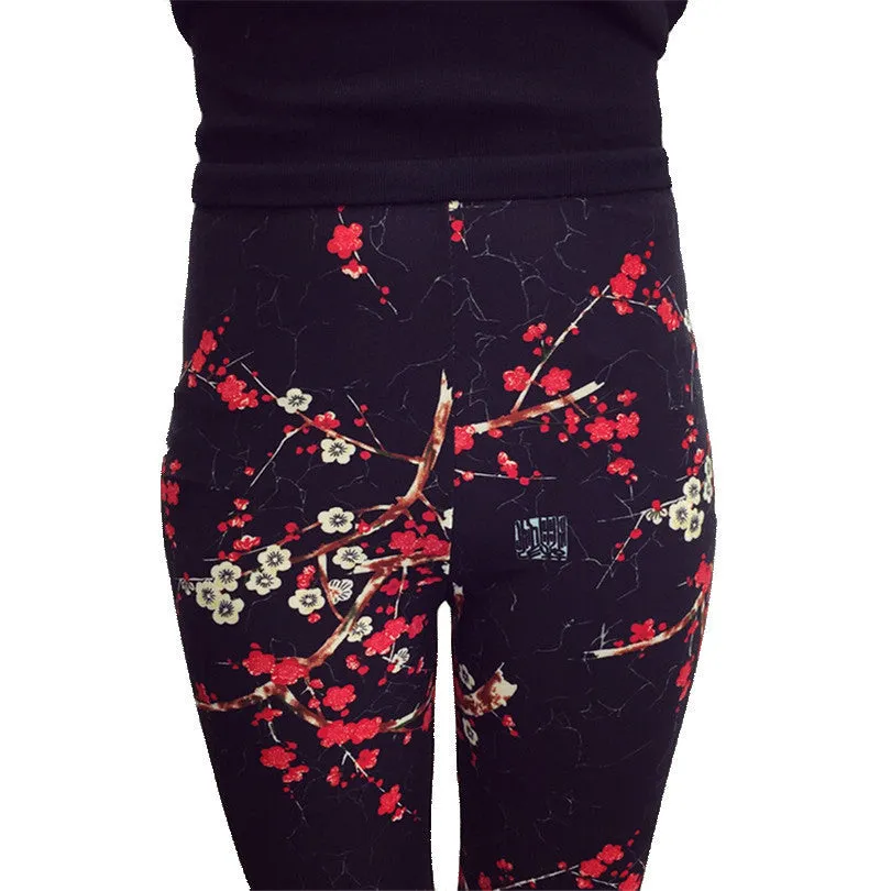 Female Leggings leggins Spring Autumn Graffiti Flowers Soft Graffiti Printed Women Mid Waist Slim Sportswear Pant K092