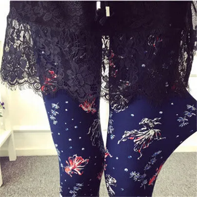 Female Leggings leggins Spring Autumn Graffiti Flowers Soft Graffiti Printed Women Mid Waist Slim Sportswear Pant K092