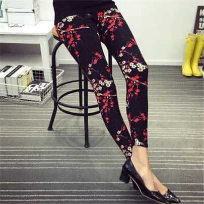 Female Leggings leggins Spring Autumn Graffiti Flowers Soft Graffiti Printed Women Mid Waist Slim Sportswear Pant K092