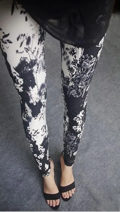 Female Leggings leggins Spring Autumn Graffiti Flowers Soft Graffiti Printed Women Mid Waist Slim Sportswear Pant K092