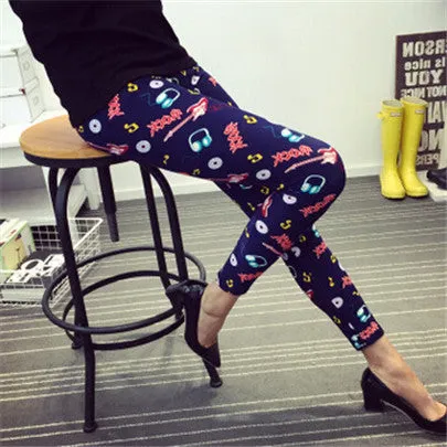 Female Leggings leggins Spring Autumn Graffiti Flowers Soft Graffiti Printed Women Mid Waist Slim Sportswear Pant K092
