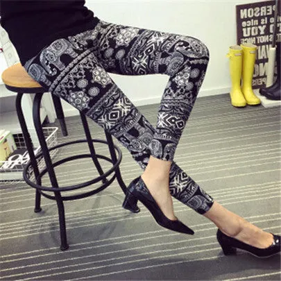 Female Leggings leggins Spring Autumn Graffiti Flowers Soft Graffiti Printed Women Mid Waist Slim Sportswear Pant K092