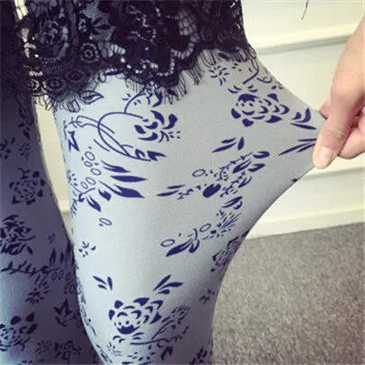 Female Leggings leggins Spring Autumn Graffiti Flowers Soft Graffiti Printed Women Mid Waist Slim Sportswear Pant K092