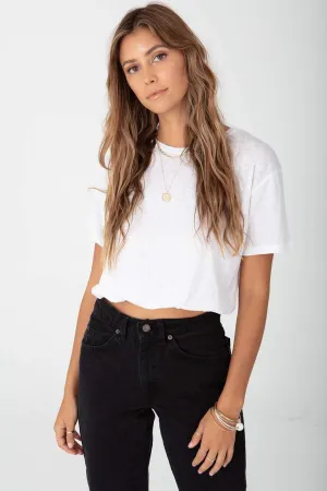 FINAL SALE: Stillwater, Crop Boyfriend Tee (Elastic Waist) White
