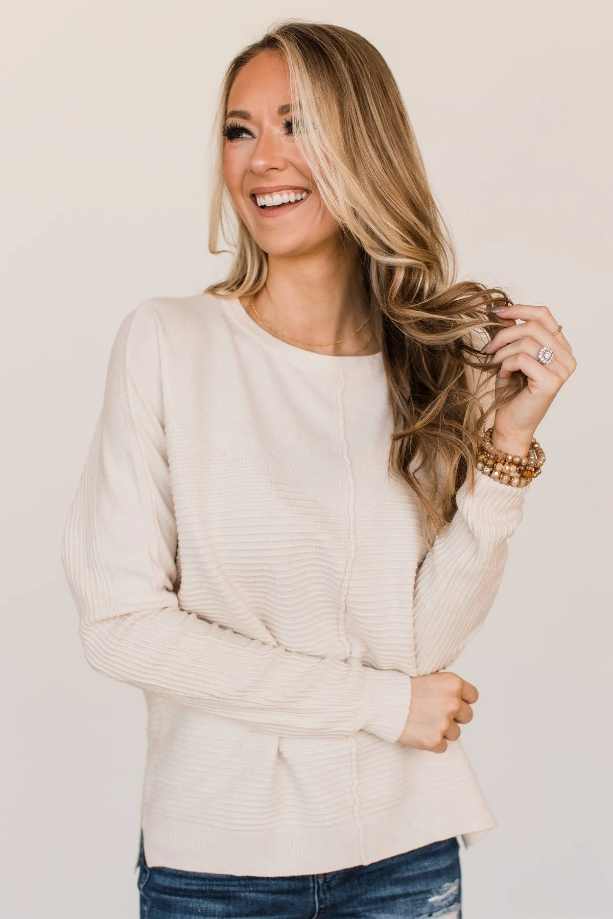 Finding Truth Relaxed Knit Sweater- Light Cream