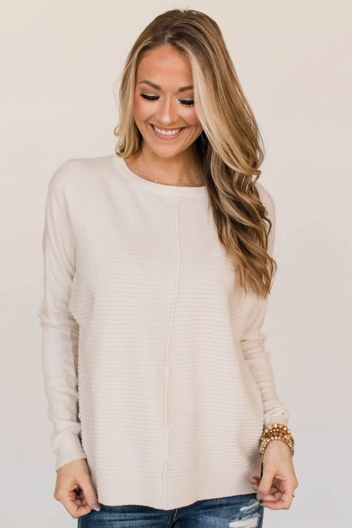 Finding Truth Relaxed Knit Sweater- Light Cream