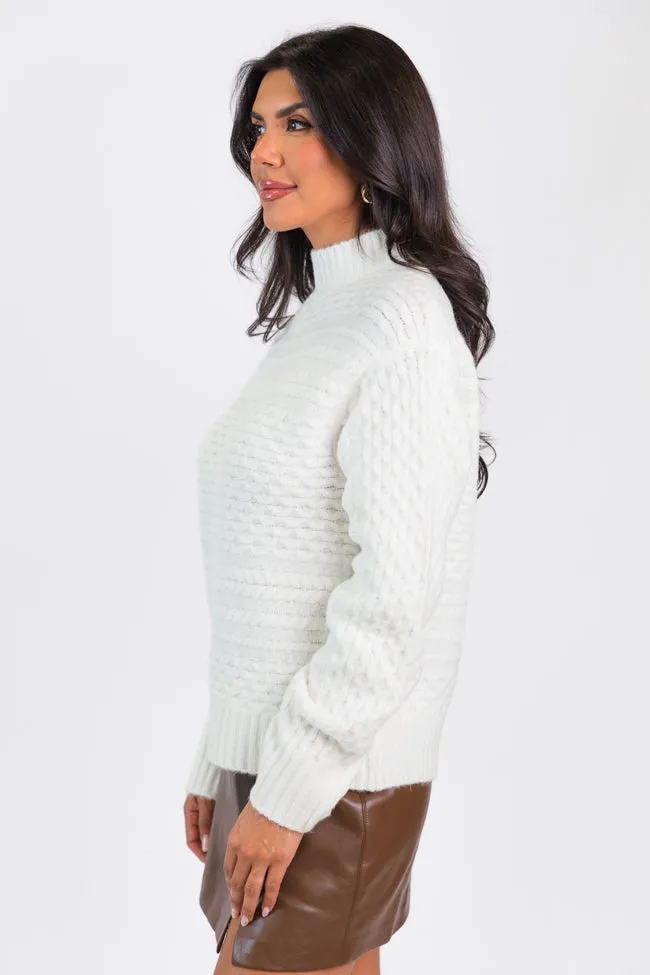Fireside Moment Ivory Cable Knit Mock Neck Sweater  FINAL SALE
