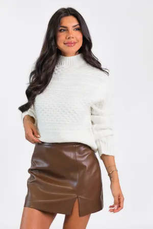 Fireside Moment Ivory Cable Knit Mock Neck Sweater  FINAL SALE
