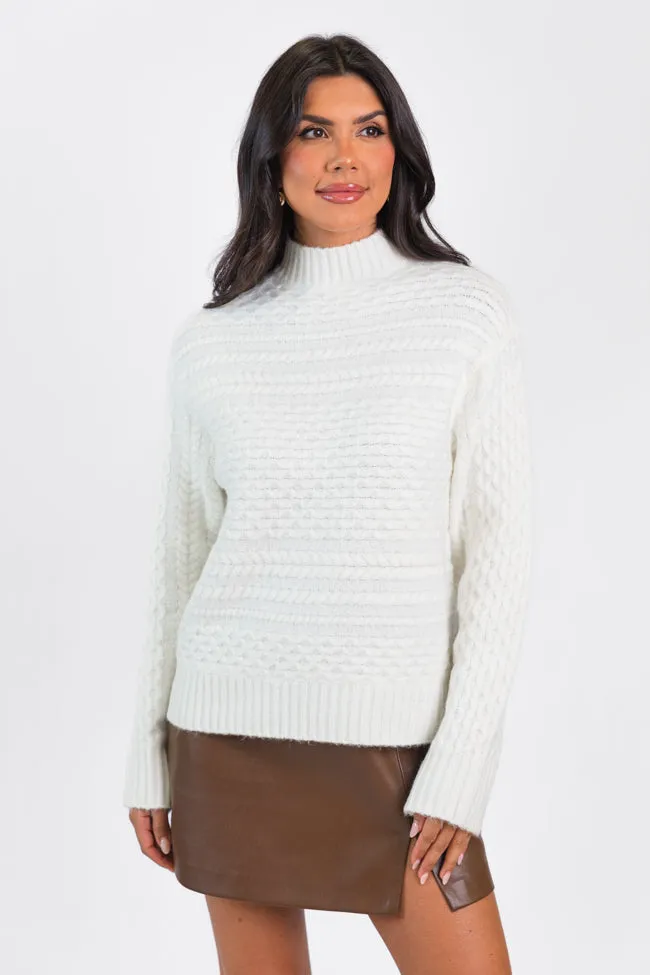 Fireside Moment Ivory Cable Knit Mock Neck Sweater  FINAL SALE
