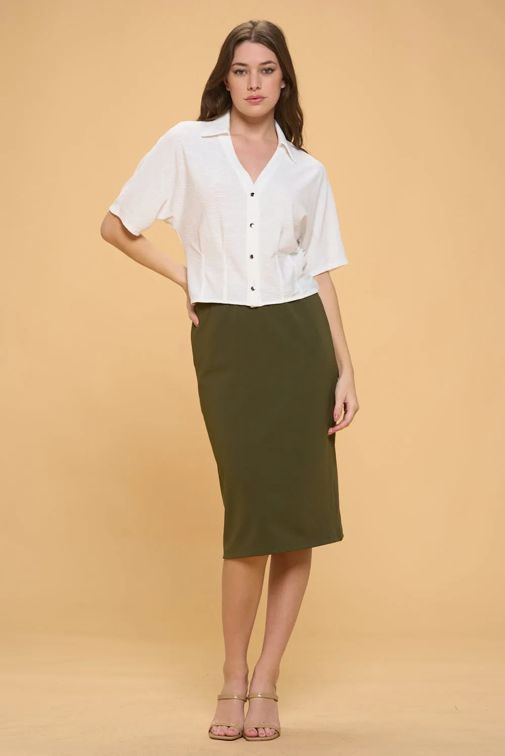 FITTED PLEATED HEM DETAIL COLLAR SHIRT