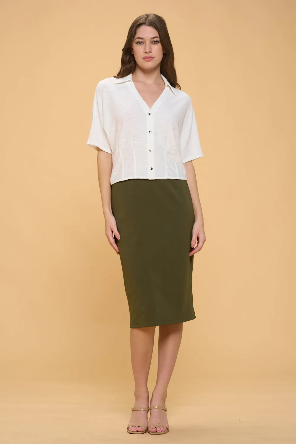 FITTED PLEATED HEM DETAIL COLLAR SHIRT