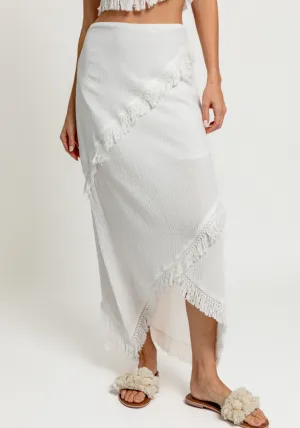 Fringe Trim Maxi Skirt