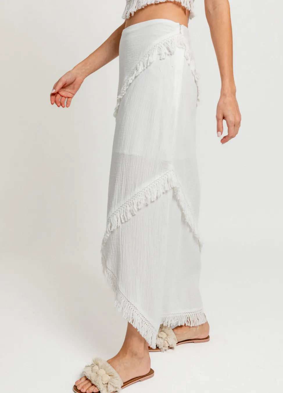 Fringe Trim Maxi Skirt