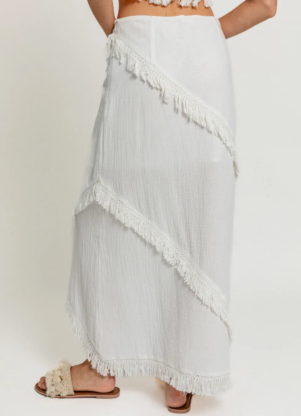 Fringe Trim Maxi Skirt