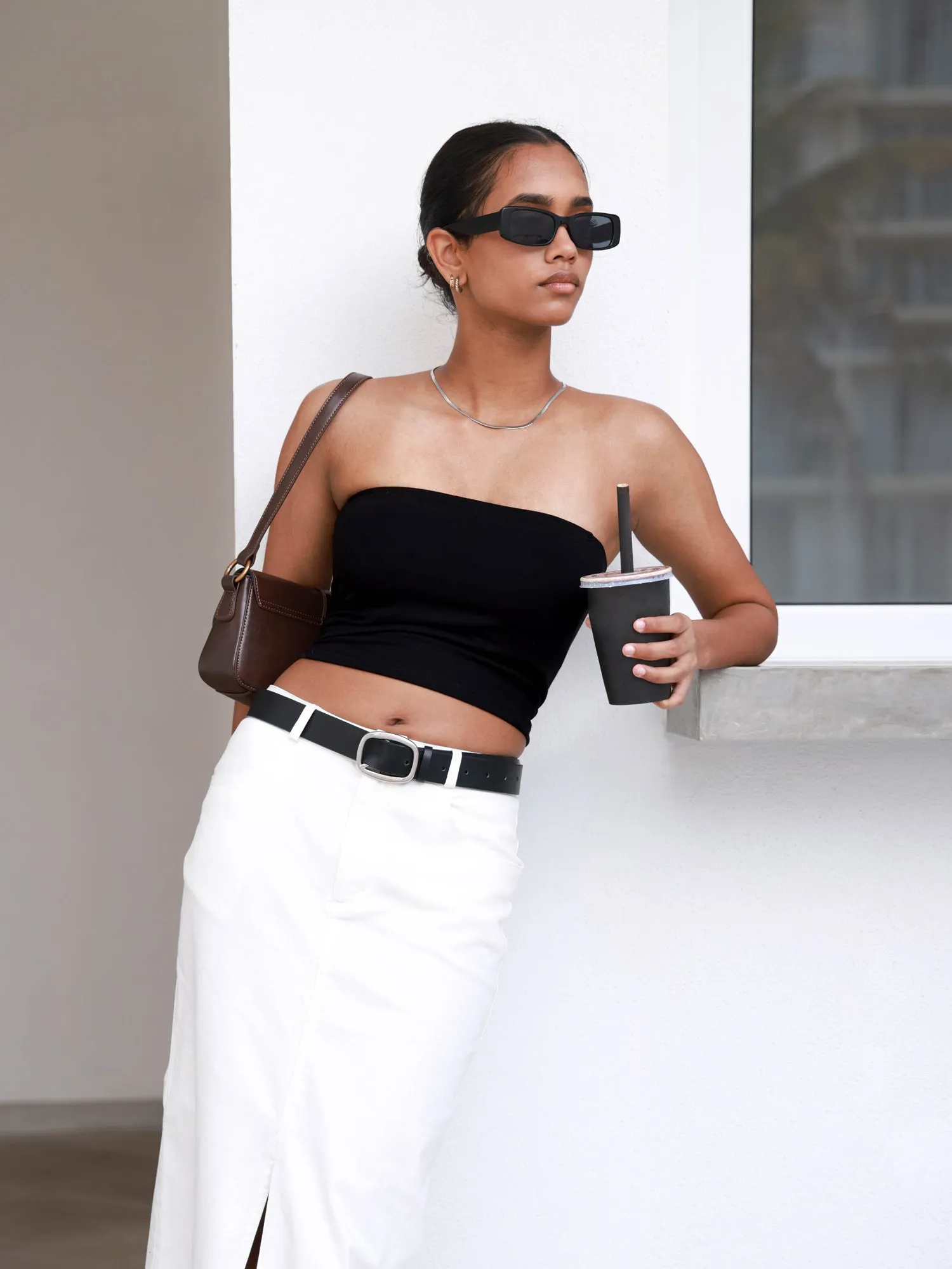 Front Slit Low Waist Maxi Skirt