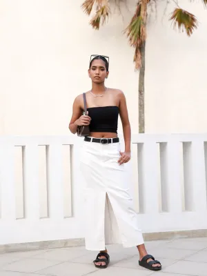 Front Slit Low Waist Maxi Skirt