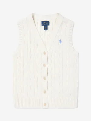 Girls Cable Knit Jumper Waistcoat in Ivory