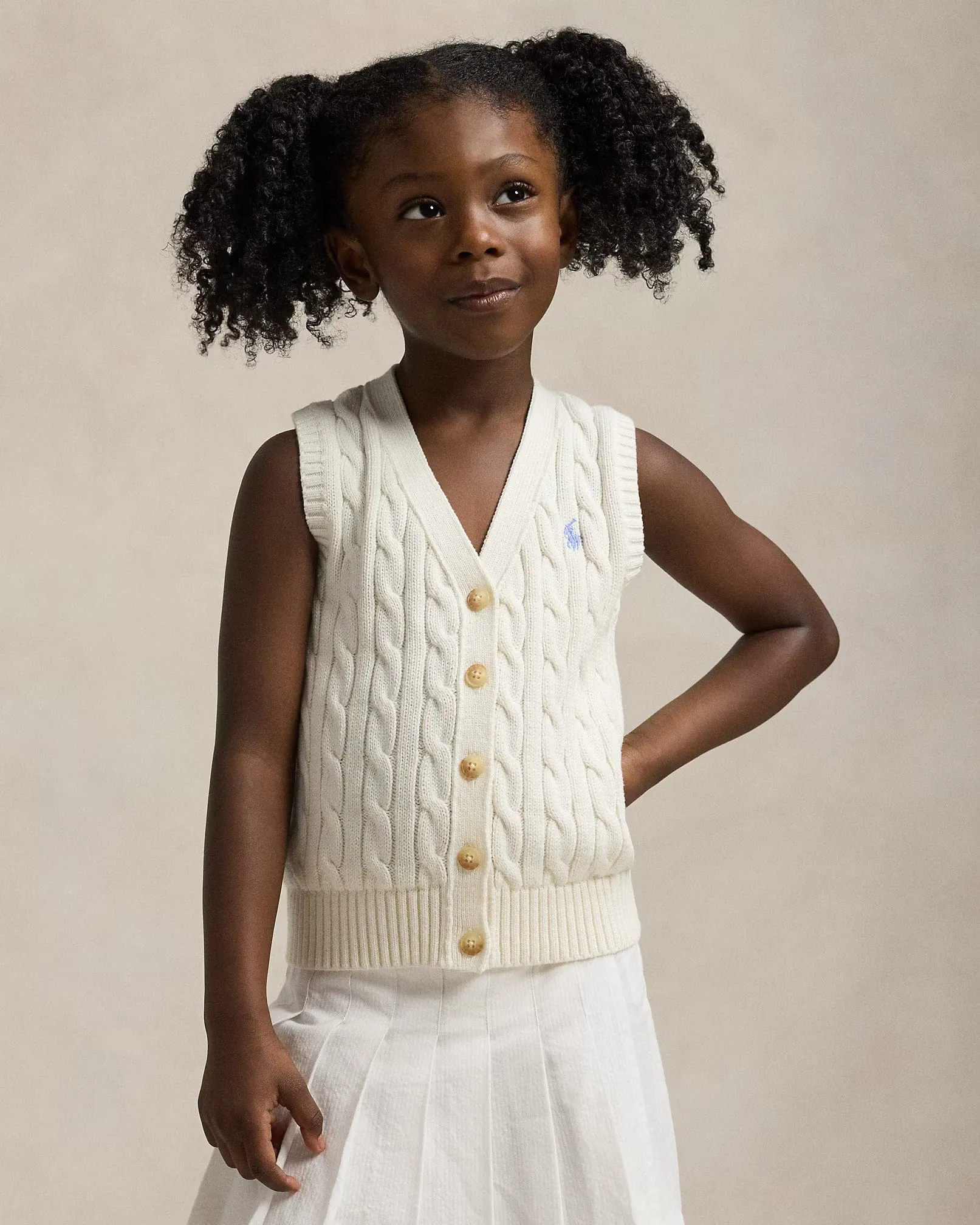 Girls Cable Knit Jumper Waistcoat in Ivory