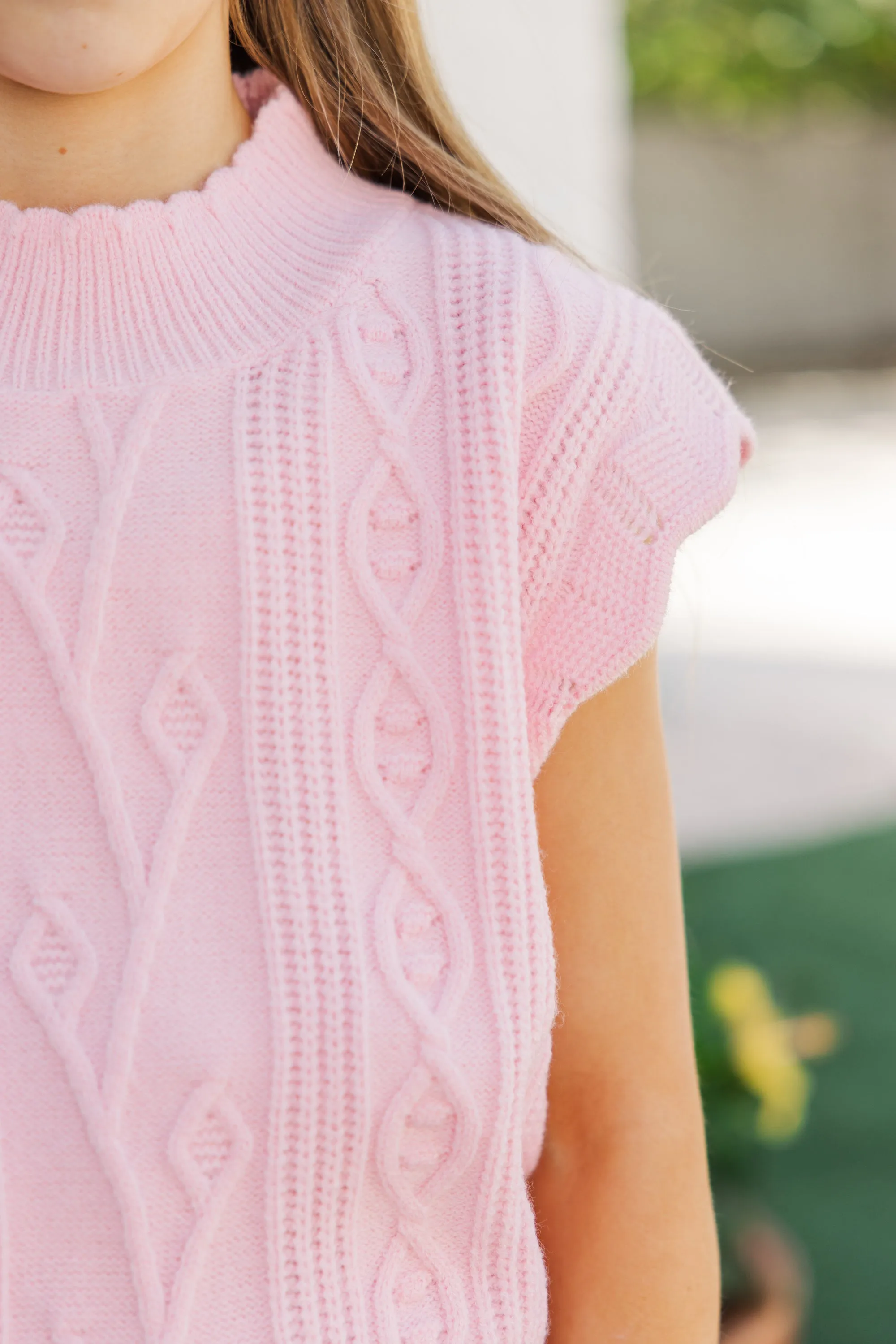 Girls: Get It Going Pink Cable Knit Sweater Top