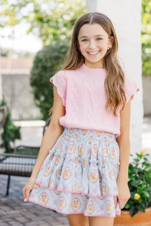 Girls: Get It Going Pink Cable Knit Sweater Top