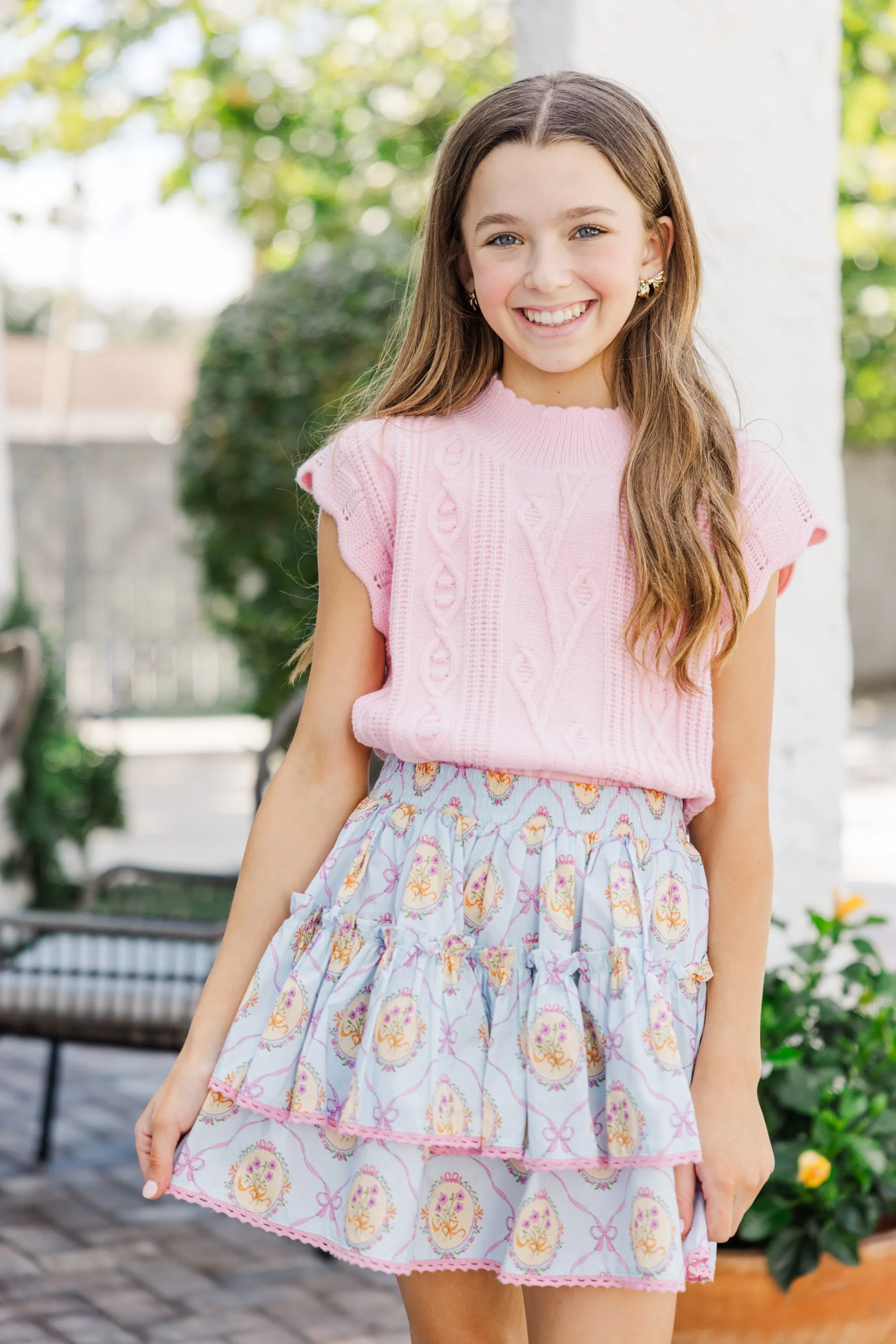 Girls: Get It Going Pink Cable Knit Sweater Top