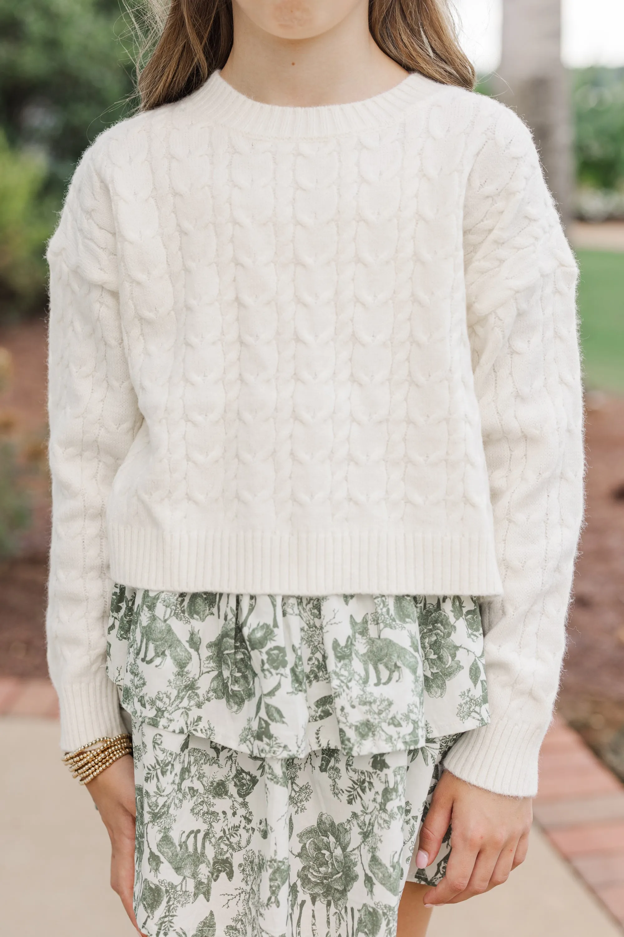 Girls: The Kelcie Back Cream Cable Knit Crop Sweater