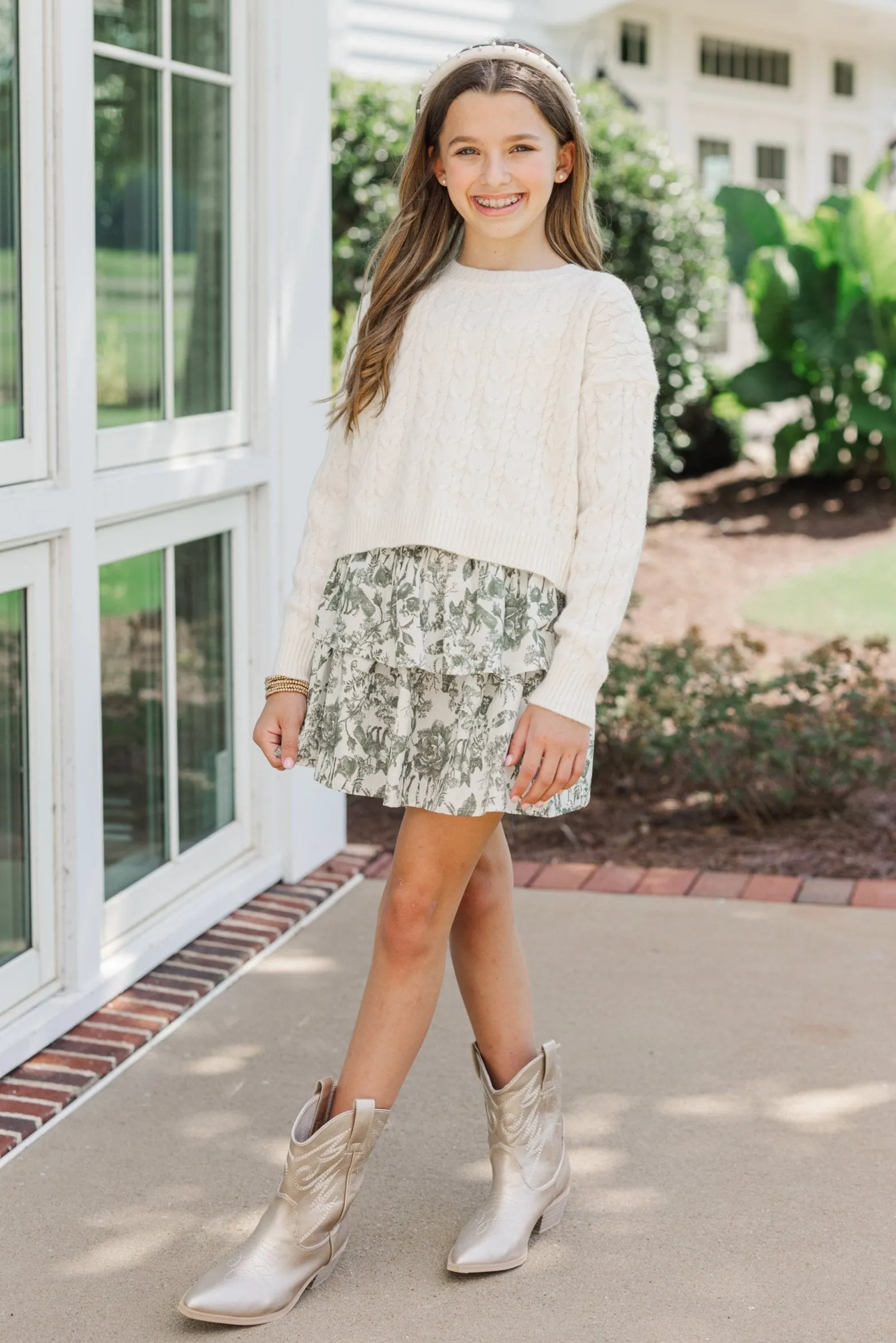 Girls: The Kelcie Back Cream Cable Knit Crop Sweater
